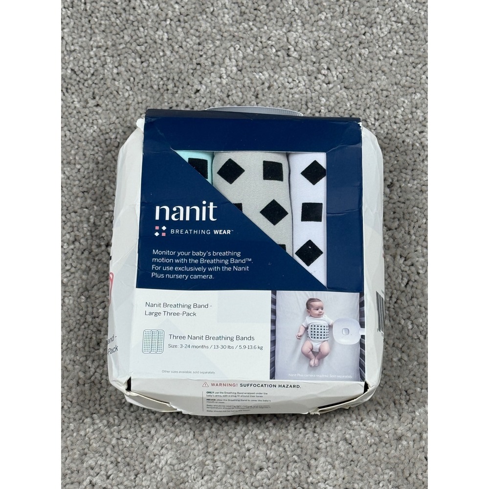 Nanit Breathing Band Large 3-Pack 3-24 Months Teal White Geometric NIB